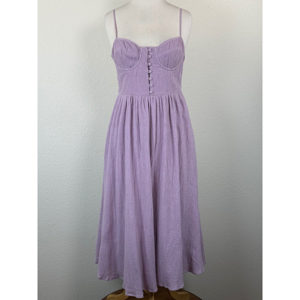 ASTR The Label Ferreira Dress Linen Lavender Bustier Midi Pockets Smocked M